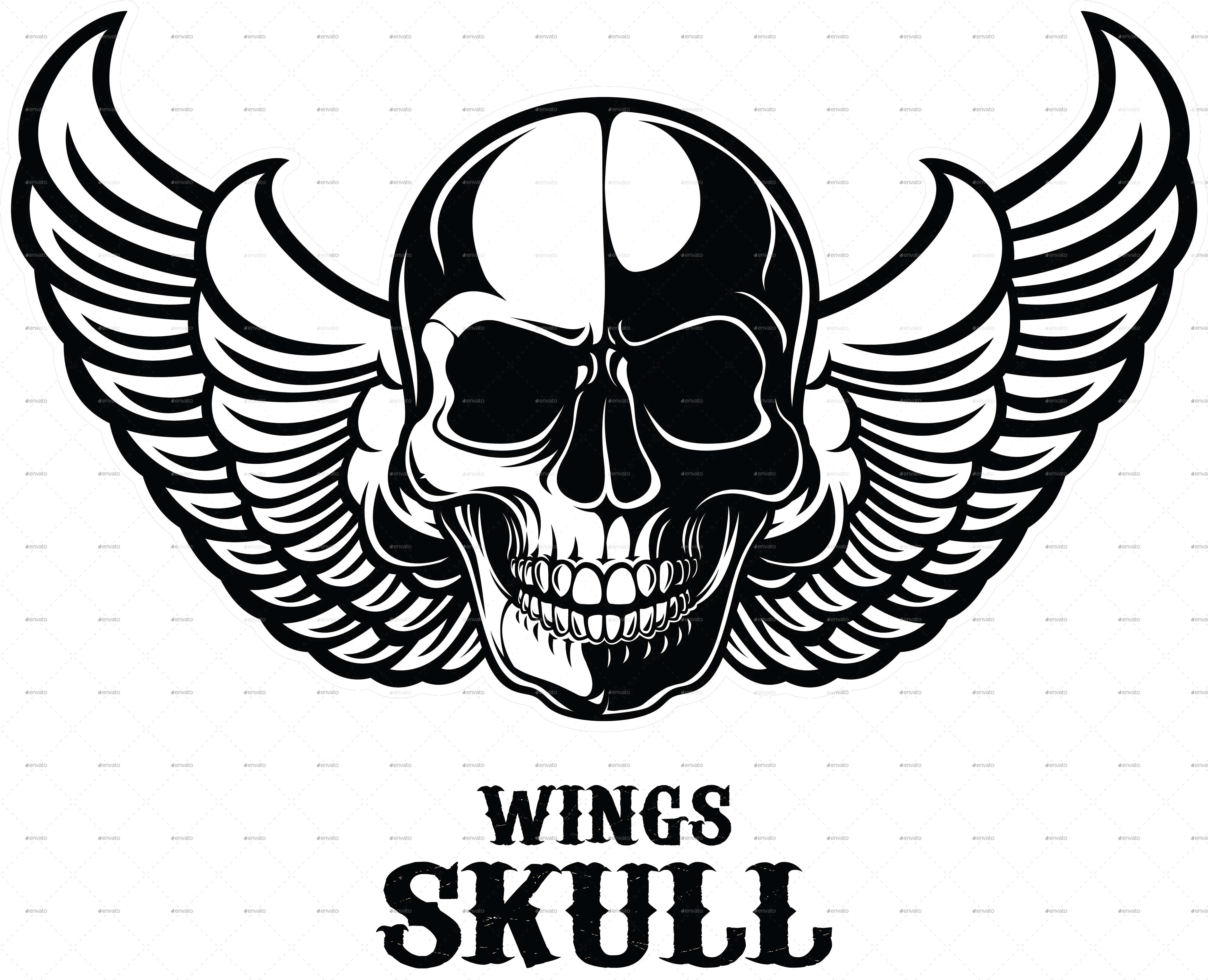 Wings Skull T Shirt Design In 2020 Skull Tshirt Winged Skull T Shirt Design Png Skull Vector Png PNG transparent background