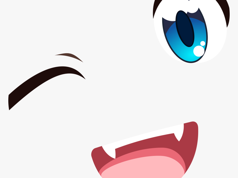 Blue Eyes Wink Smile - Anime Eyes And Mouth Png