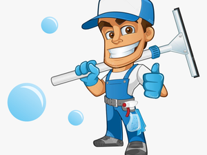 Palm Window Cleaning Llc Logo - Window Cleaner Man Cartoon